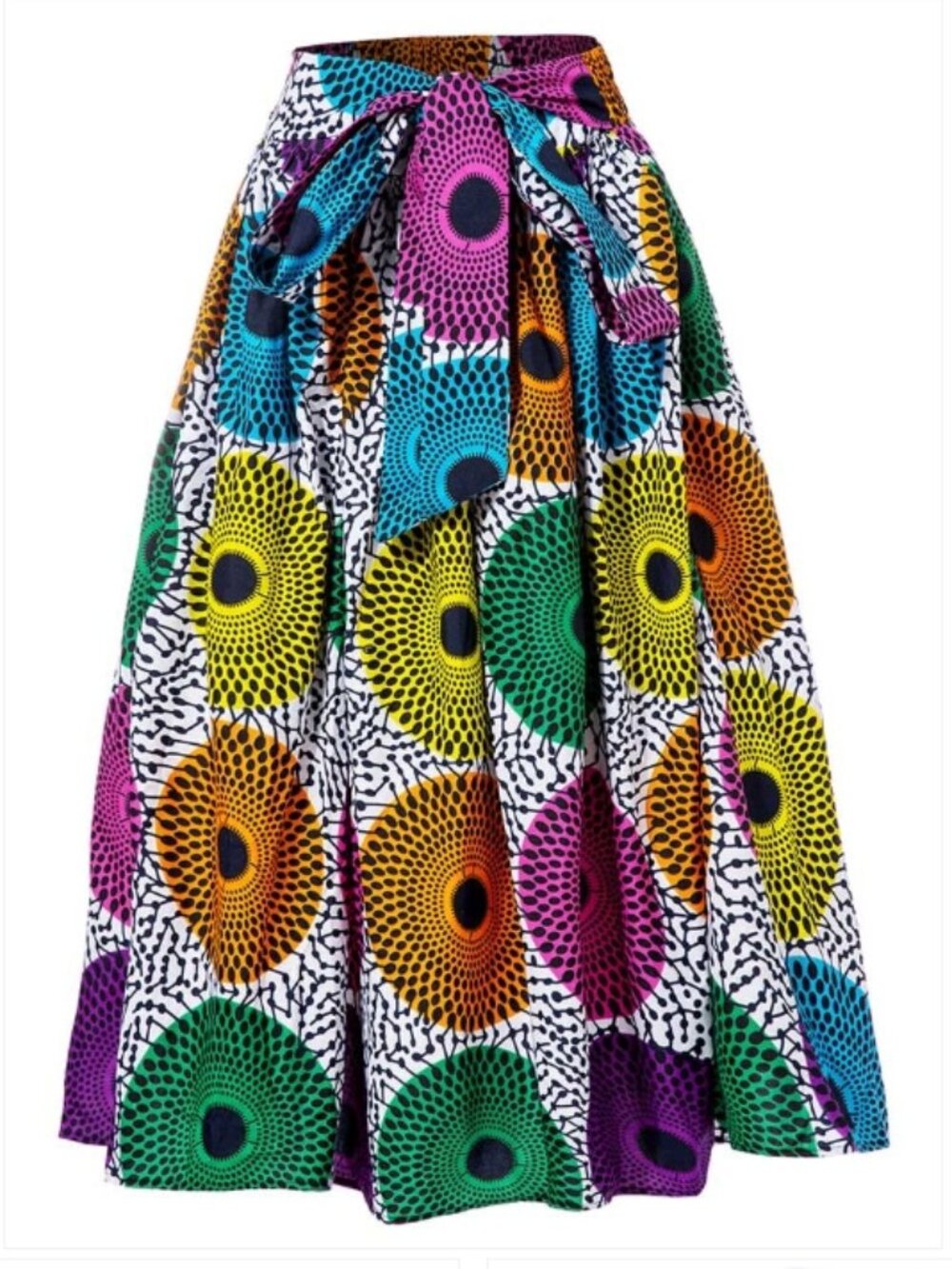 NWT African Ankara Print Full Circle Colorful High Waist Tie Vibrant Artsy Skirt
